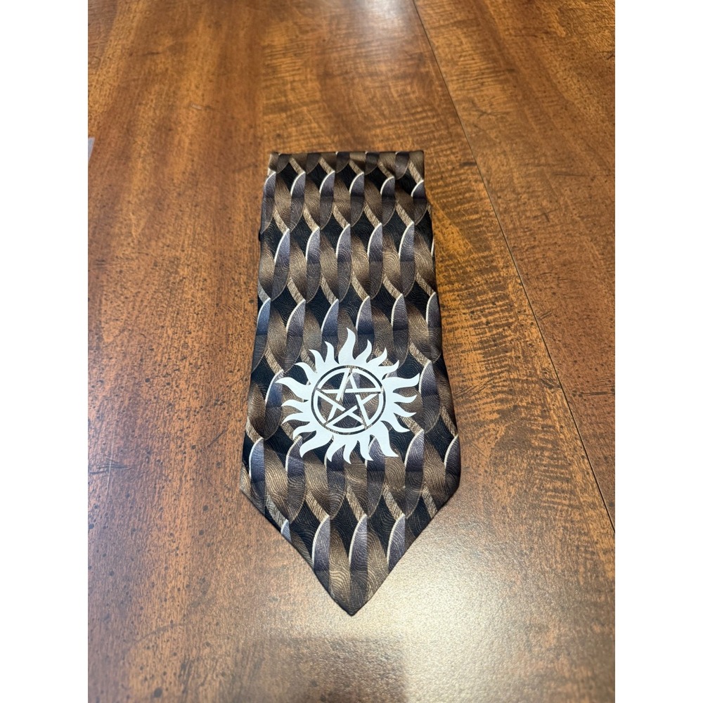 Hill & Archer Men's All Silk Brown Black Abstract Geometric Necktie